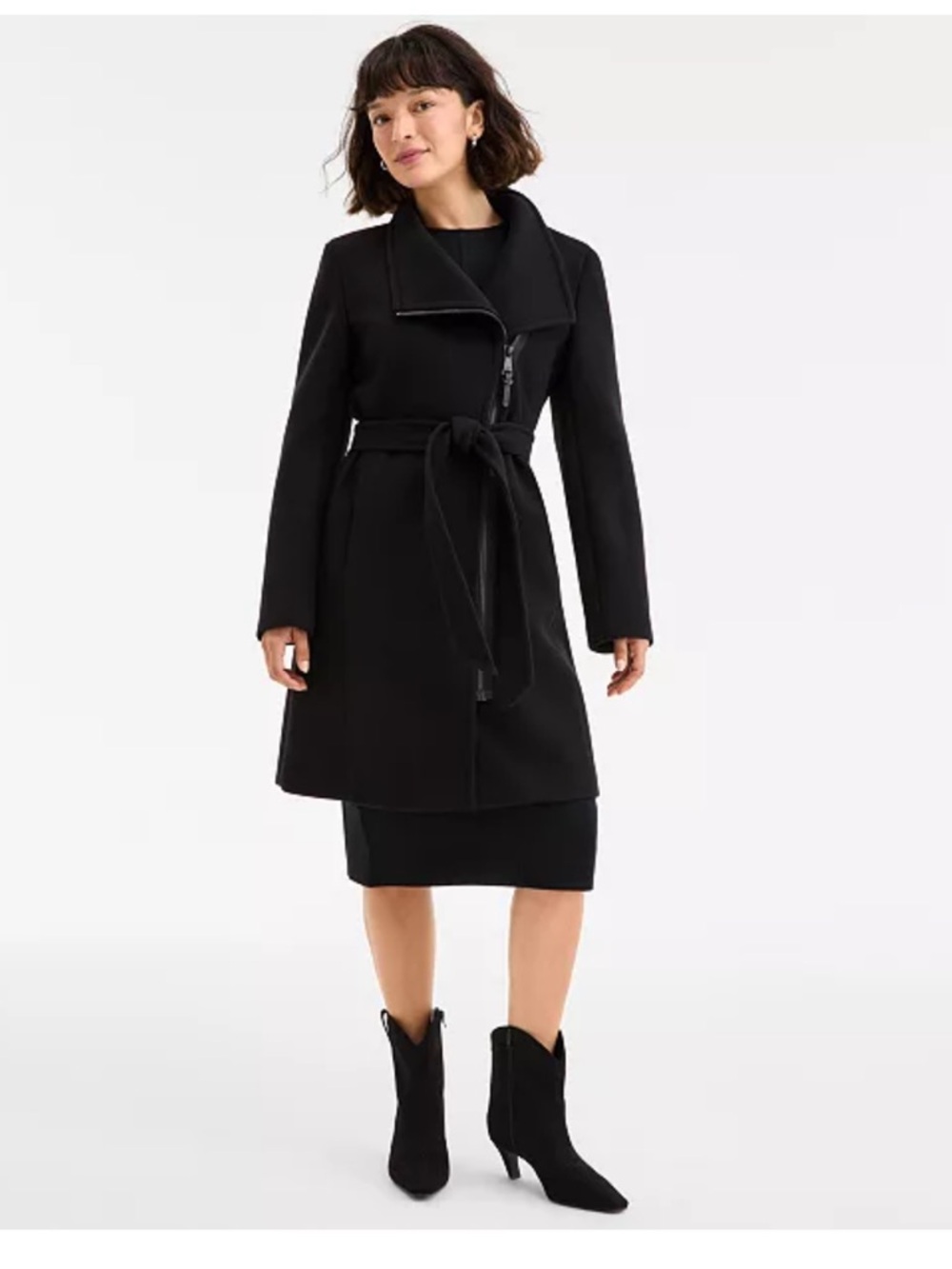 DKNY Wrap Coat with Leather Trim